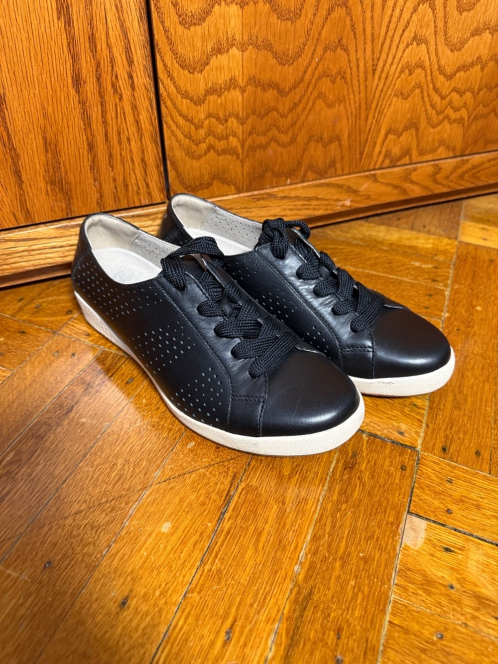 Women’s Black Perforated Lace-Up Sneakers with White Sole